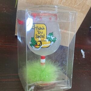 My evergreen.com Festive 'Thank You Santa' Wine Glass ornament with Green Base